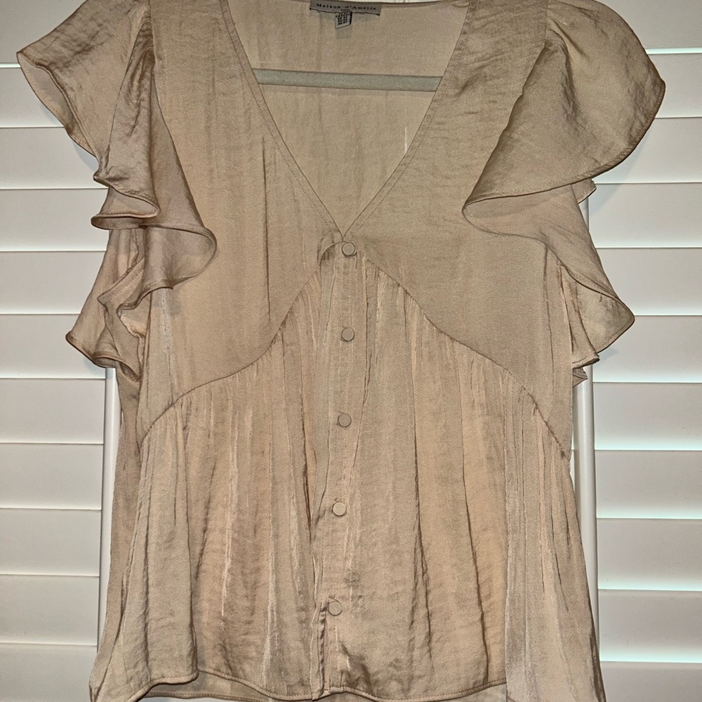 Elegant Beige Ruffle Sleeve Top